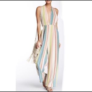 Free People Striped Linen Jumpsuit Size 0